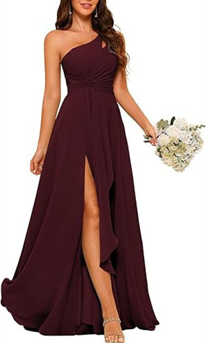 A-Line/Princess One-Shoulder Sleeveless Floor-Length Bridesmaid Dress with Split Side