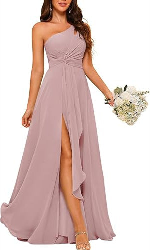 A-Line/Princess One-Shoulder Sleeveless Floor-Length Bridesmaid Dress with Split Side