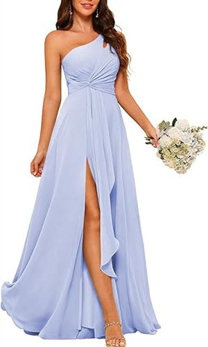 A-Line/Princess One-Shoulder Sleeveless Floor-Length Bridesmaid Dress with Split Side