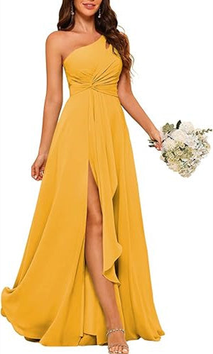 A-Line/Princess One-Shoulder Sleeveless Floor-Length Bridesmaid Dress with Split Side