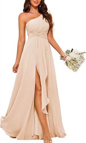 A-Line/Princess One-Shoulder Sleeveless Floor-Length Bridesmaid Dress with Split Side