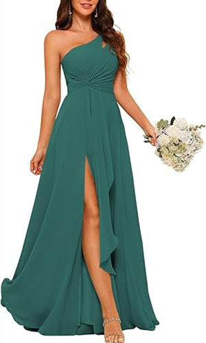 A-Line/Princess One-Shoulder Sleeveless Floor-Length Bridesmaid Dress with Split Side