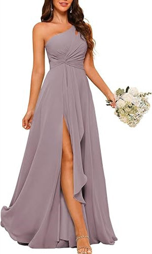 A-Line/Princess One-Shoulder Sleeveless Floor-Length Bridesmaid Dress with Split Side