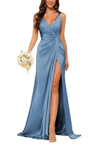 Sheath V-Neck Sleeveless Floor-Length Bridesmaid Dress with Ruched