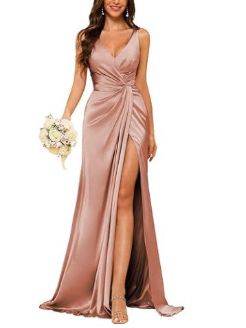 Sheath V-Neck Sleeveless Floor-Length Bridesmaid Dress with Ruched