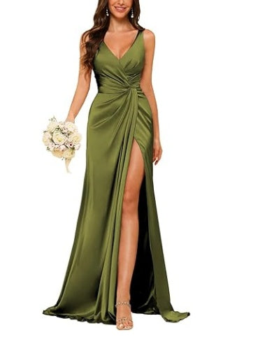 Sheath V-Neck Sleeveless Floor-Length Bridesmaid Dress with Ruched