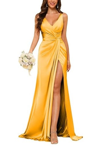 Sheath V-Neck Sleeveless Floor-Length Bridesmaid Dress with Ruched