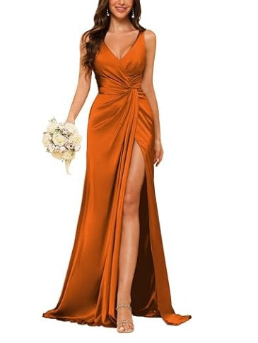 Sheath V-Neck Sleeveless Floor-Length Bridesmaid Dress with Ruched