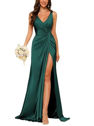 Sheath V-Neck Sleeveless Floor-Length Bridesmaid Dress with Ruched