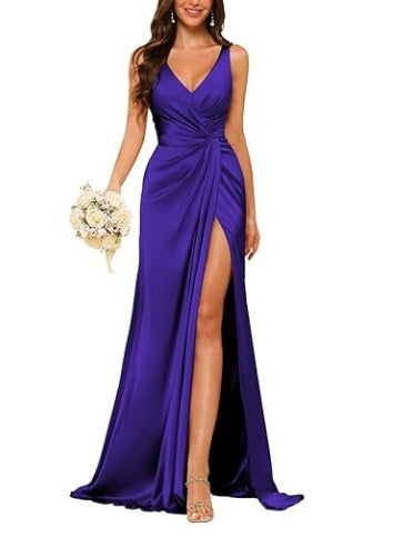 Sheath V-Neck Sleeveless Floor-Length Bridesmaid Dress with Ruched