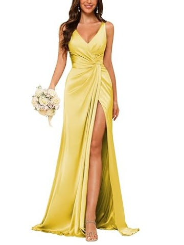 Sheath V-Neck Sleeveless Floor-Length Bridesmaid Dress with Ruched