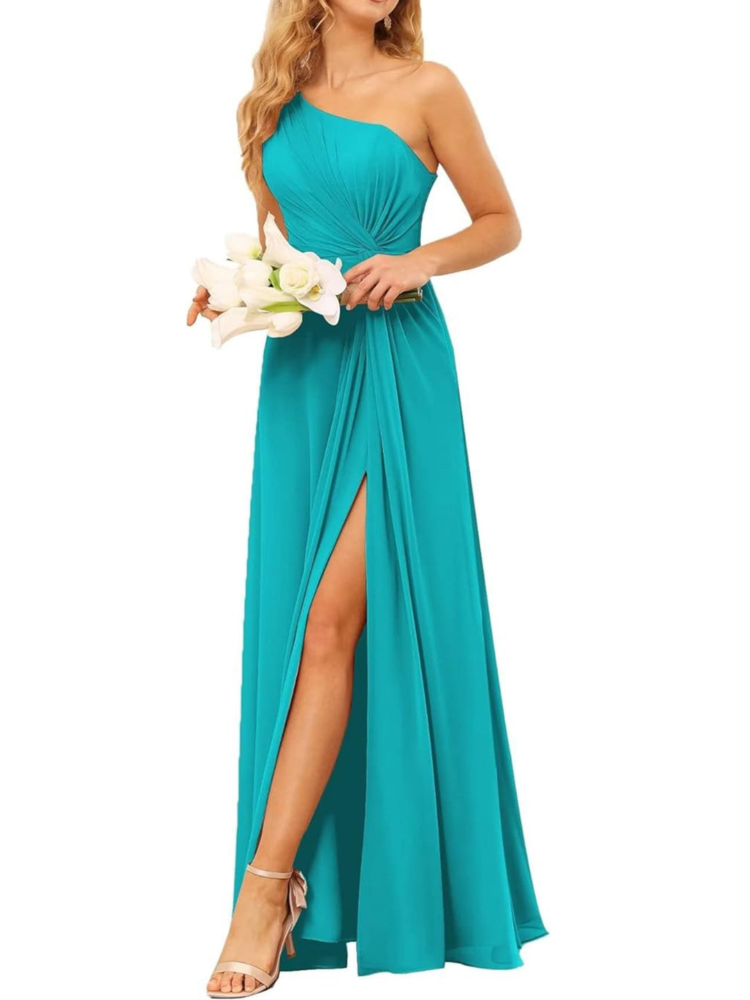 A-Line/Princess One-Shoulder Sleeveless Floor-Length Bridesmaid Dress with Pockets