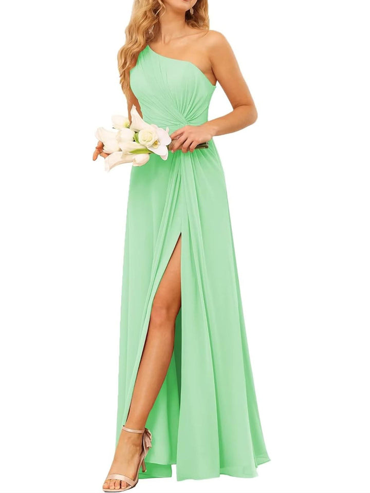 A-Line/Princess One-Shoulder Sleeveless Floor-Length Bridesmaid Dress with Pockets