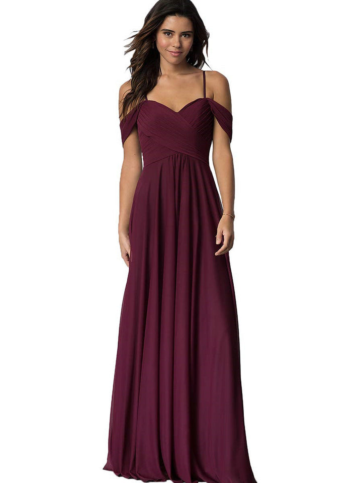 A Line/Princess Sweetheart Off Shoulder Sleeveless Floor Length   Bridesmaid Dresses  with Pockets Chiffon