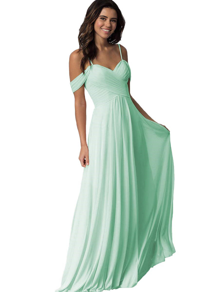 A Line/Princess Sweetheart Off Shoulder Sleeveless Floor Length   Bridesmaid Dresses  with Pockets Chiffon