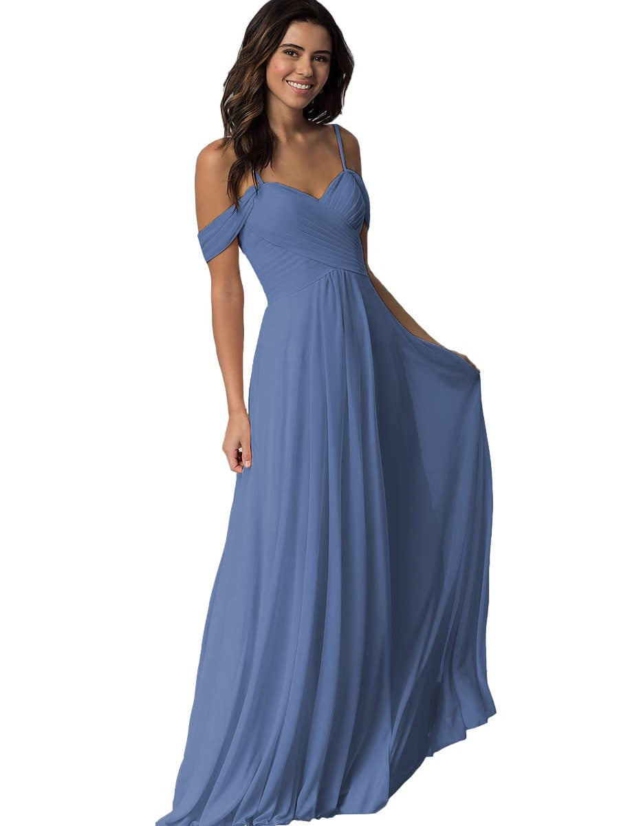 A Line/Princess Sweetheart Off Shoulder Sleeveless Floor Length   Bridesmaid Dresses  with Pockets Chiffon