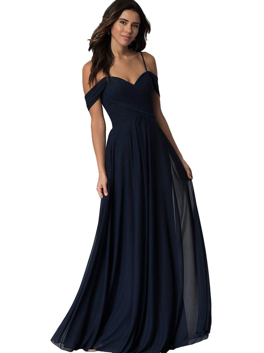 A Line/Princess Sweetheart Off Shoulder Sleeveless Floor Length   Bridesmaid Dresses  with Pockets Chiffon