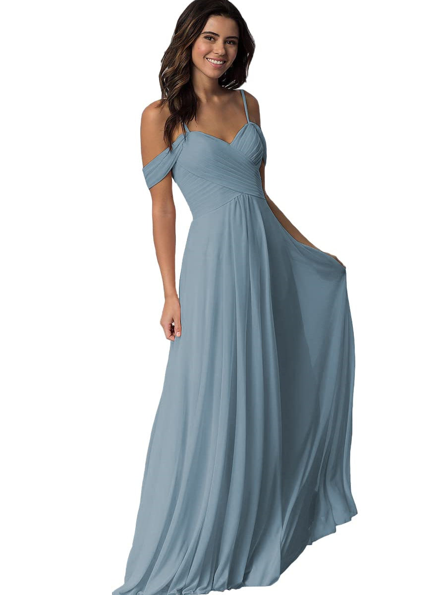 A Line/Princess Sweetheart Off Shoulder Sleeveless Floor Length   Bridesmaid Dresses  with Pockets Chiffon