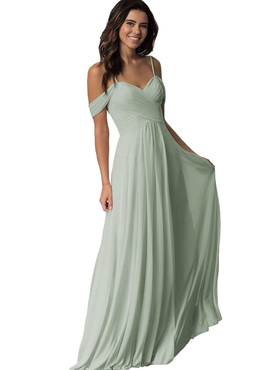 A Line/Princess Sweetheart Off Shoulder Sleeveless Floor Length   Bridesmaid Dresses  with Pockets Chiffon