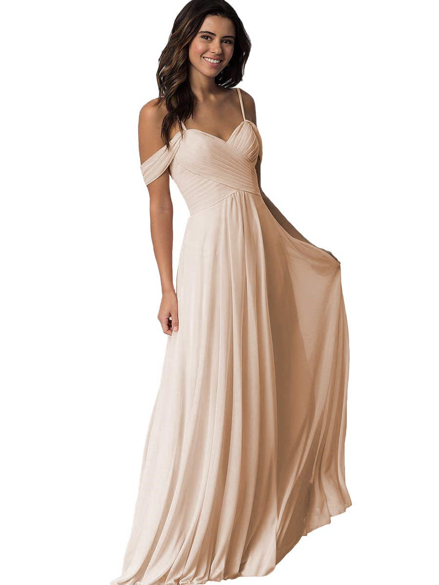 A Line/Princess Sweetheart Off Shoulder Sleeveless Floor Length   Bridesmaid Dresses  with Pockets Chiffon