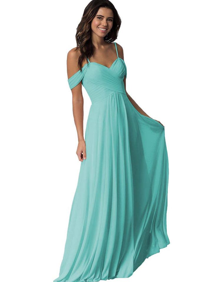 A Line/Princess Sweetheart Off Shoulder Sleeveless Floor Length   Bridesmaid Dresses  with Pockets Chiffon