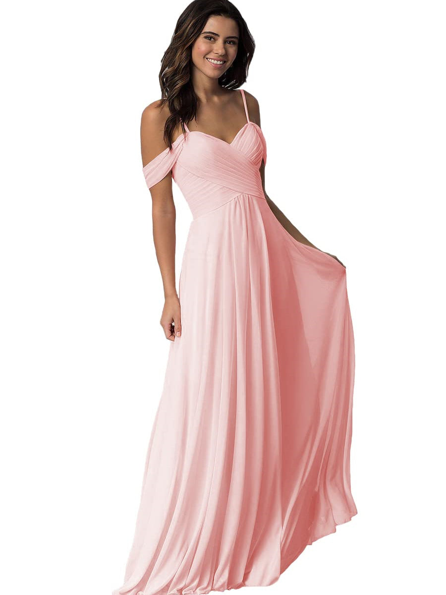 A Line/Princess Sweetheart Off Shoulder Sleeveless Floor Length   Bridesmaid Dresses  with Pockets Chiffon