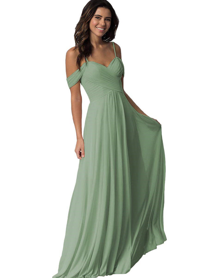 A Line/Princess Sweetheart Off Shoulder Sleeveless Floor Length   Bridesmaid Dresses  with Pockets Chiffon