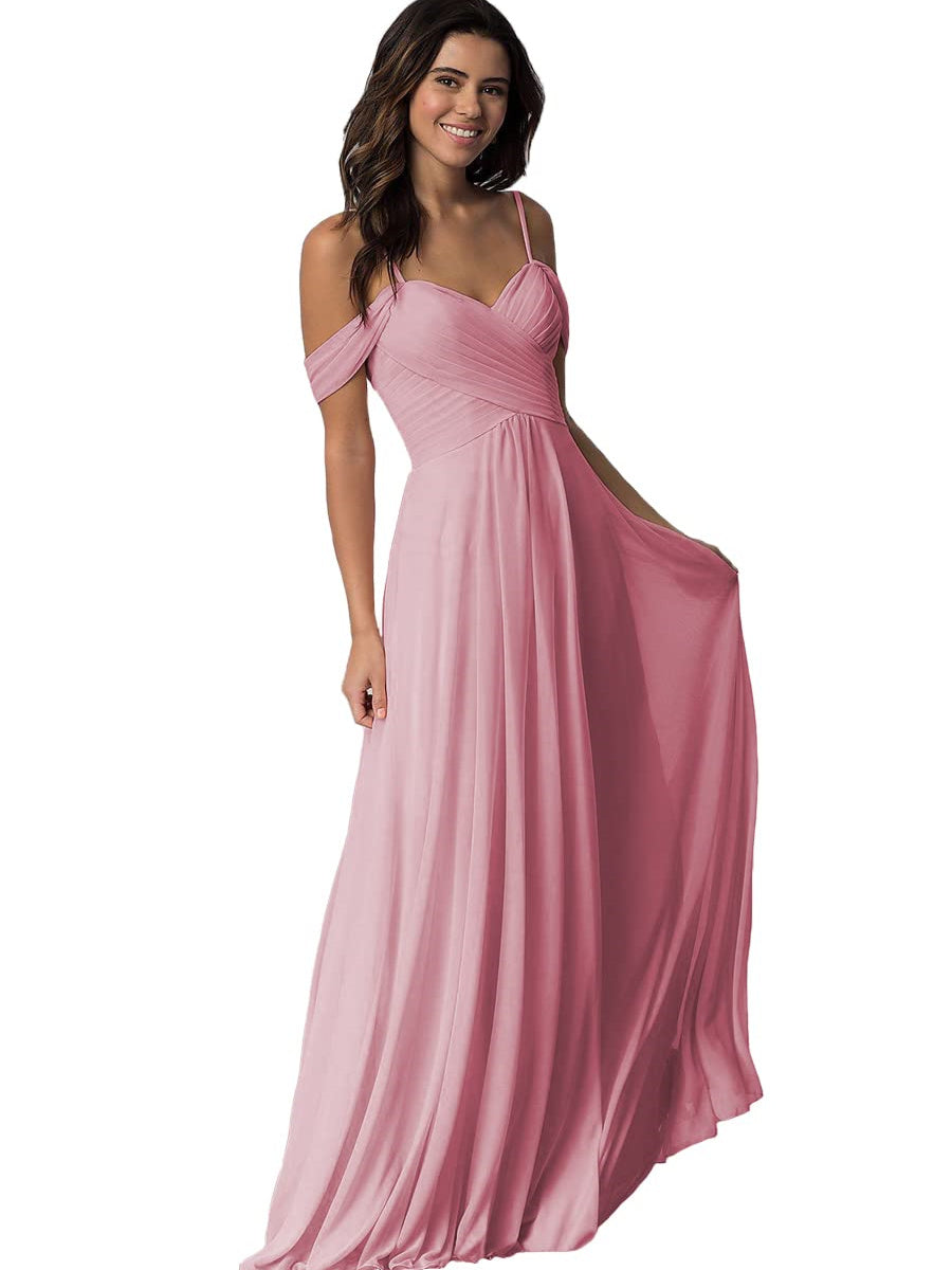 A Line/Princess Sweetheart Off Shoulder Sleeveless Floor Length   Bridesmaid Dresses  with Pockets Chiffon