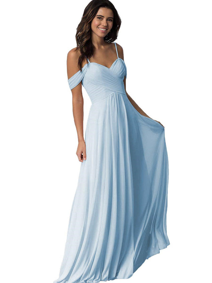 A Line/Princess Sweetheart Off Shoulder Sleeveless Floor Length   Bridesmaid Dresses  with Pockets Chiffon