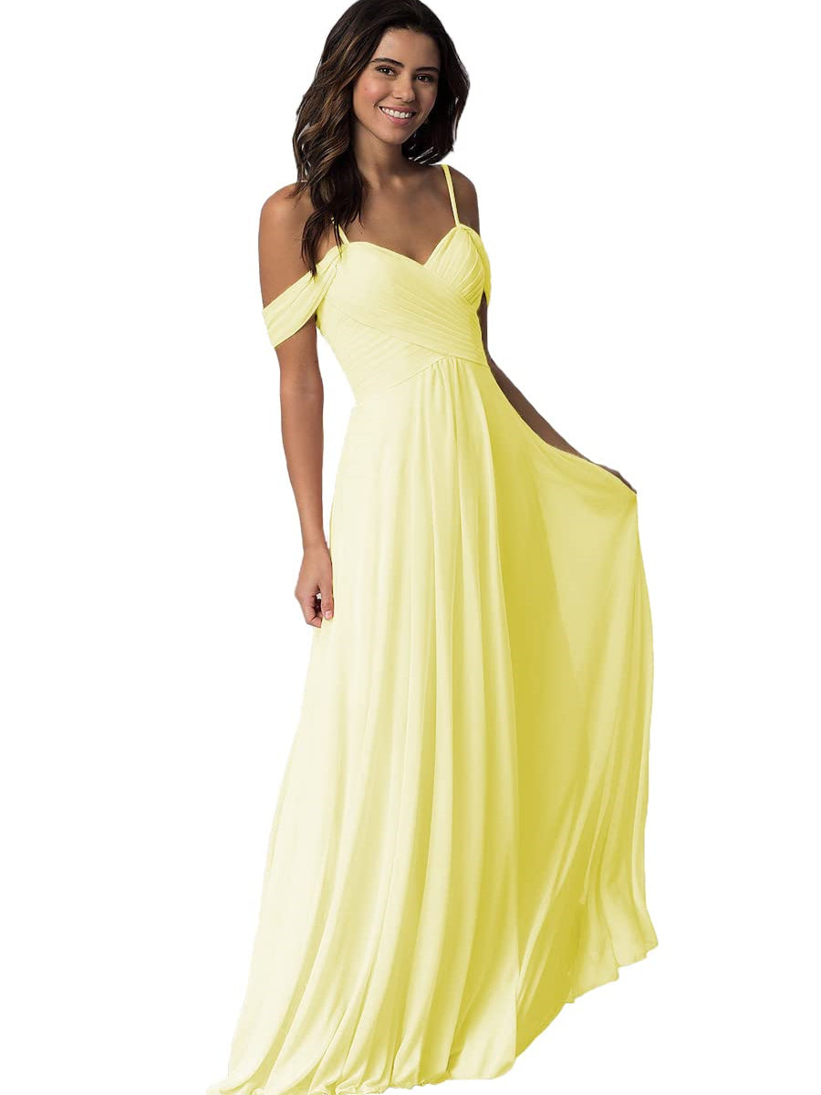 A Line/Princess Sweetheart Off Shoulder Sleeveless Floor Length   Bridesmaid Dresses  with Pockets Chiffon