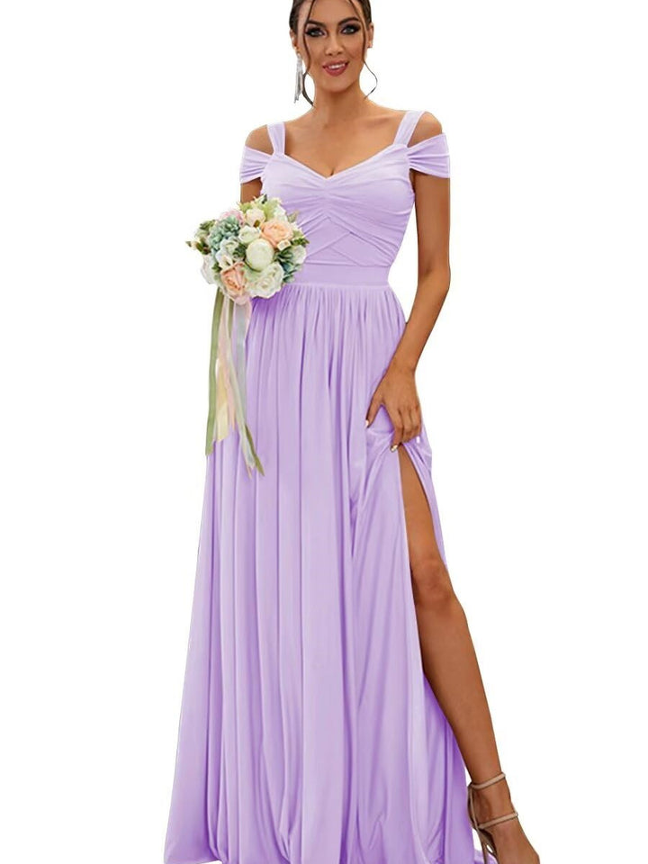 A-Line/Princess Off-the-shoulder Sleeveless Floor   Length Bridesmaid Dresses  Chiffon with Ruffles