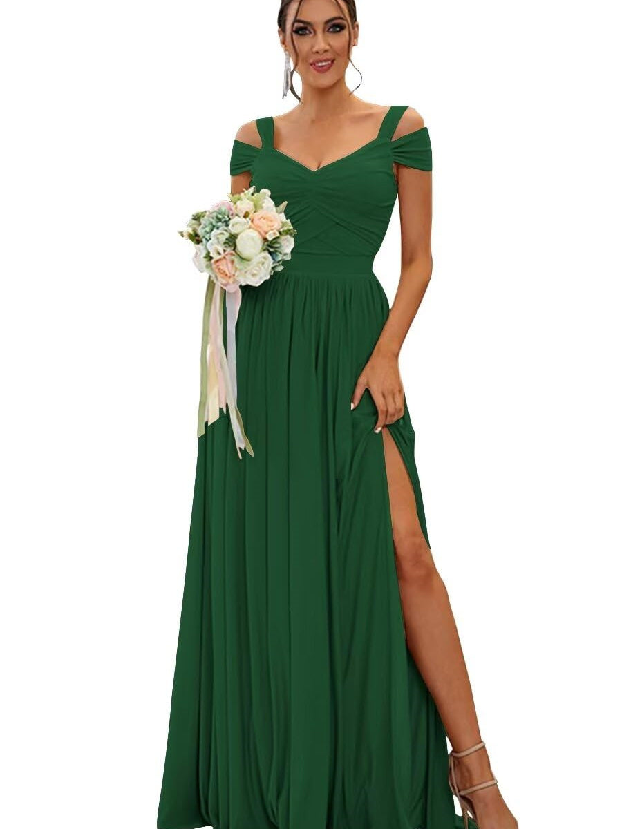 A-Line/Princess Off-the-shoulder Sleeveless Floor   Length Bridesmaid Dresses  Chiffon with Ruffles