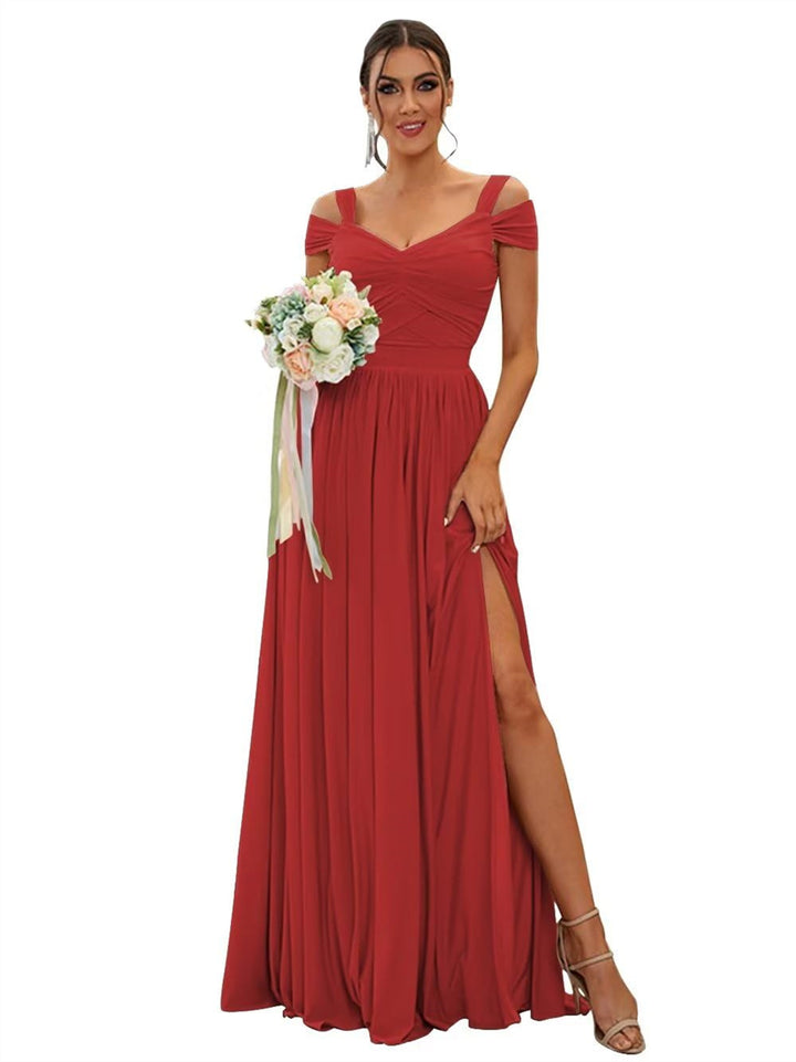 A-Line/Princess Off-the-shoulder Sleeveless Floor   Length Bridesmaid Dresses  Chiffon with Ruffles