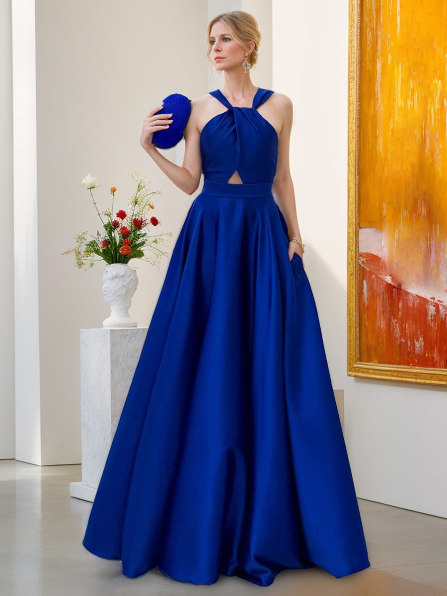 A-Line/Princess Halter Sleeveless Floor Length Sexy Bridesmaid Dresses with Opened Back