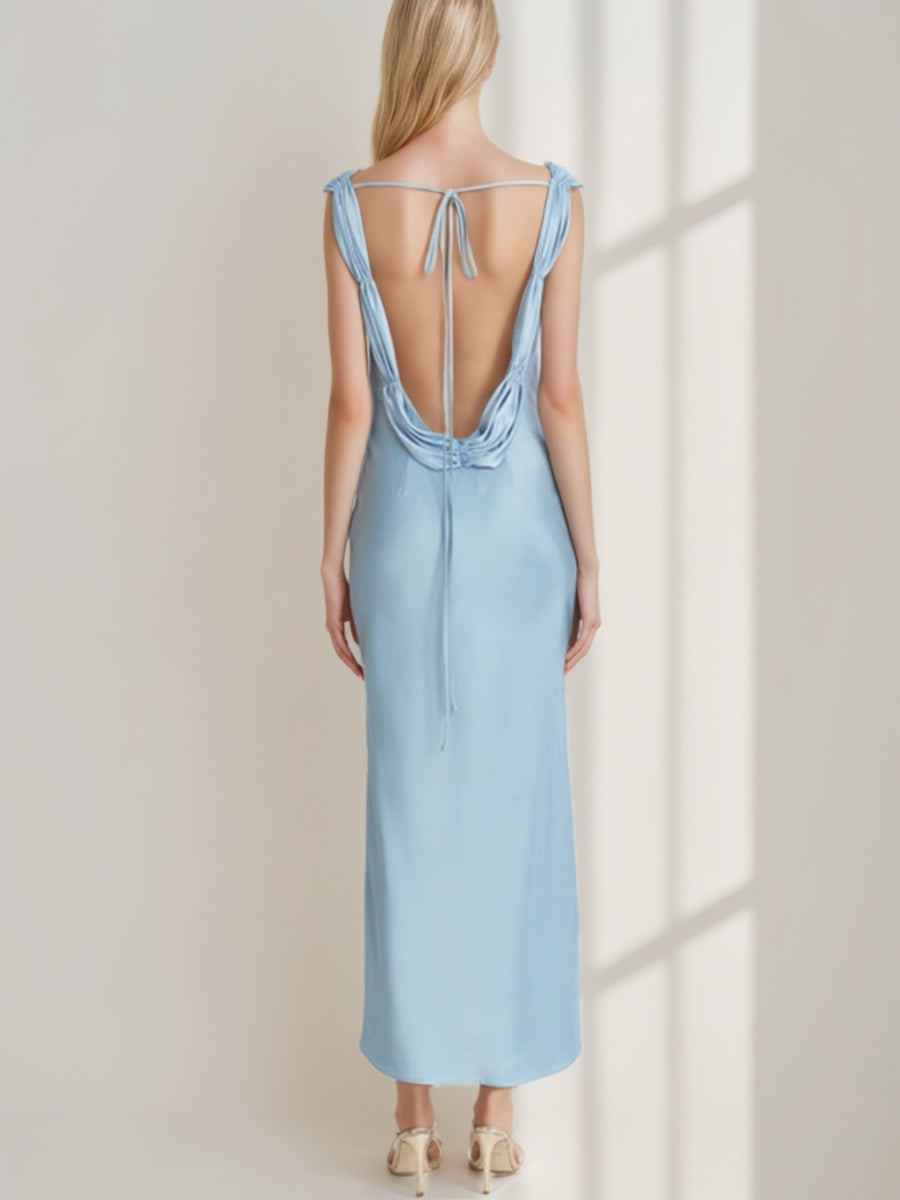 Trumpet/Mermaid Scoop Ruched Ankle-Length Vintage Prom Dresses with Lace-Up & Opened Back