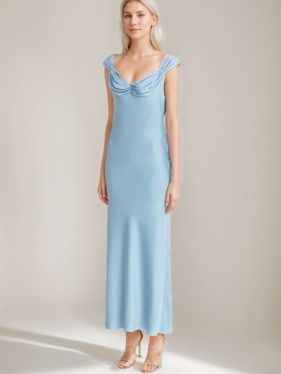 Trumpet/Mermaid Scoop Ruched Ankle-Length Vintage Prom Dresses with Lace-Up & Opened Back