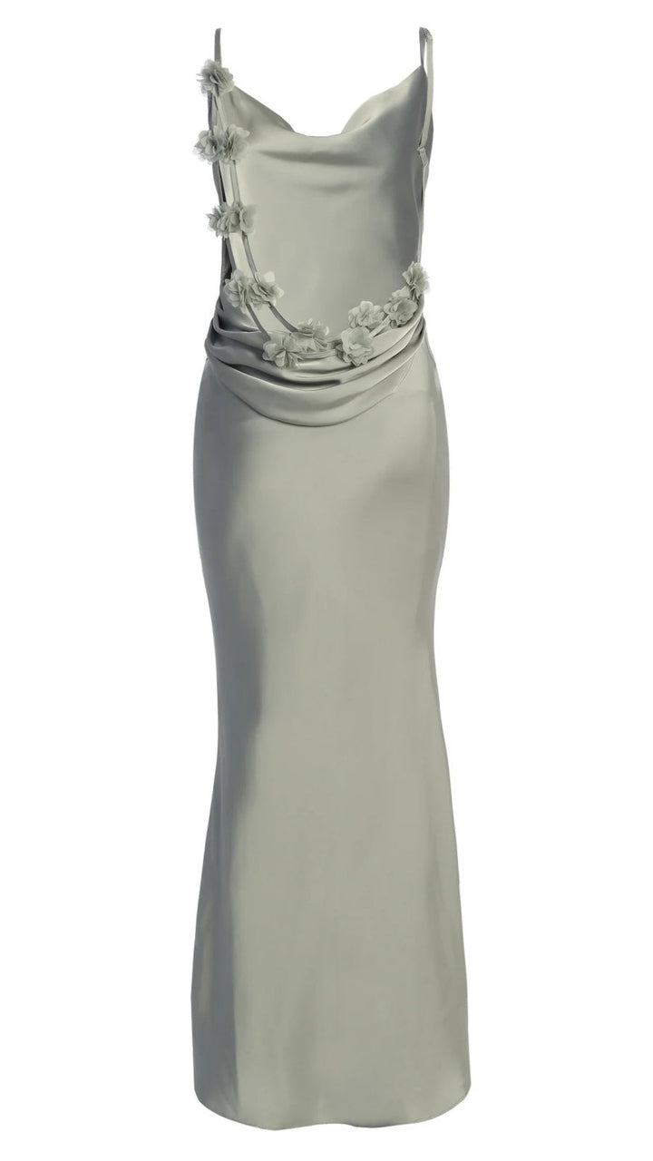 Sheath/Column Spaghetti Straps Cowl Neck Backless Floor-Length Floral Bridesmaid Dresses