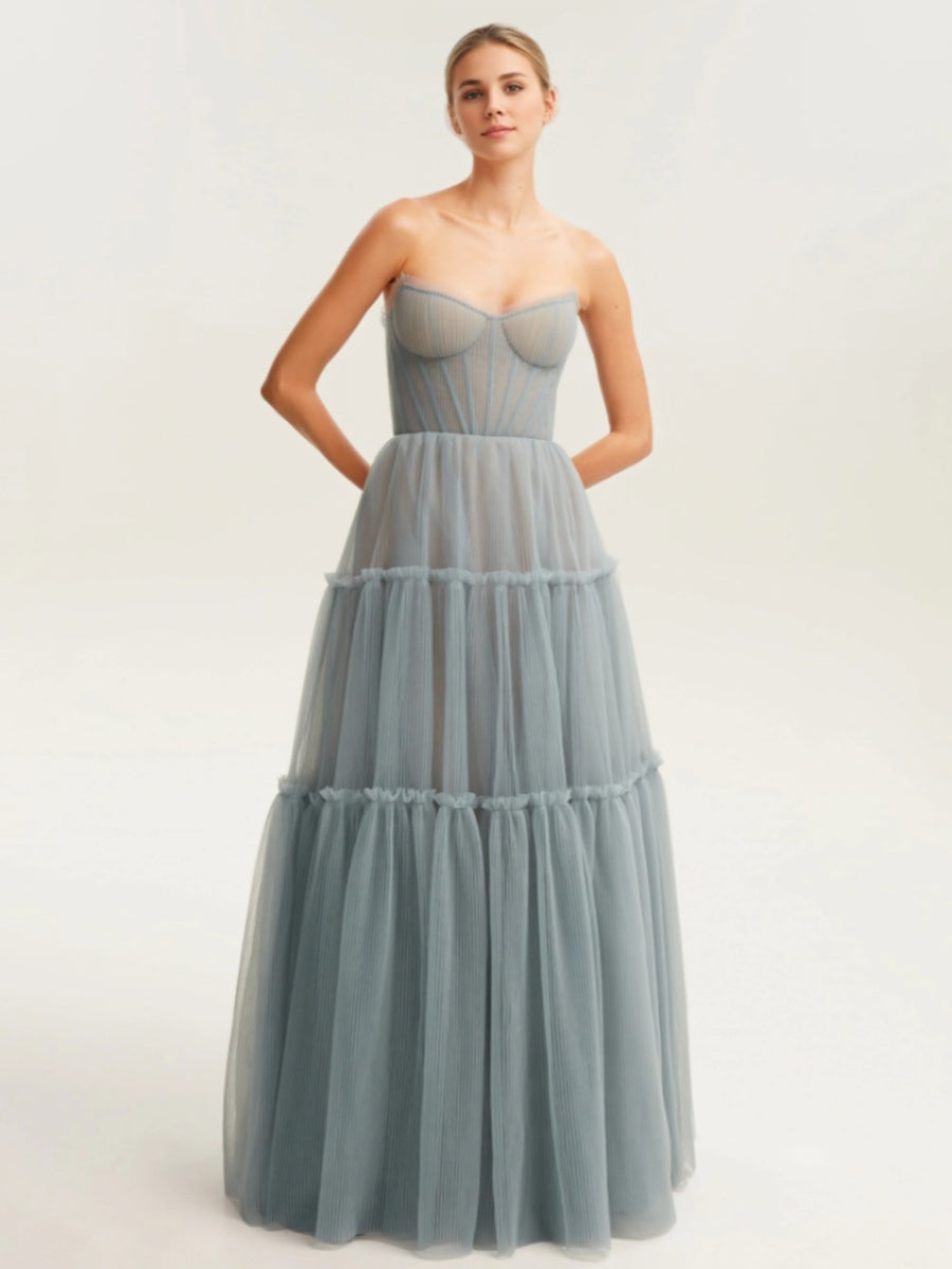 A-Line/Princess Strapless Sleeveless Floor-Length Pleated Bridesmaid Dresses with Lace-Up