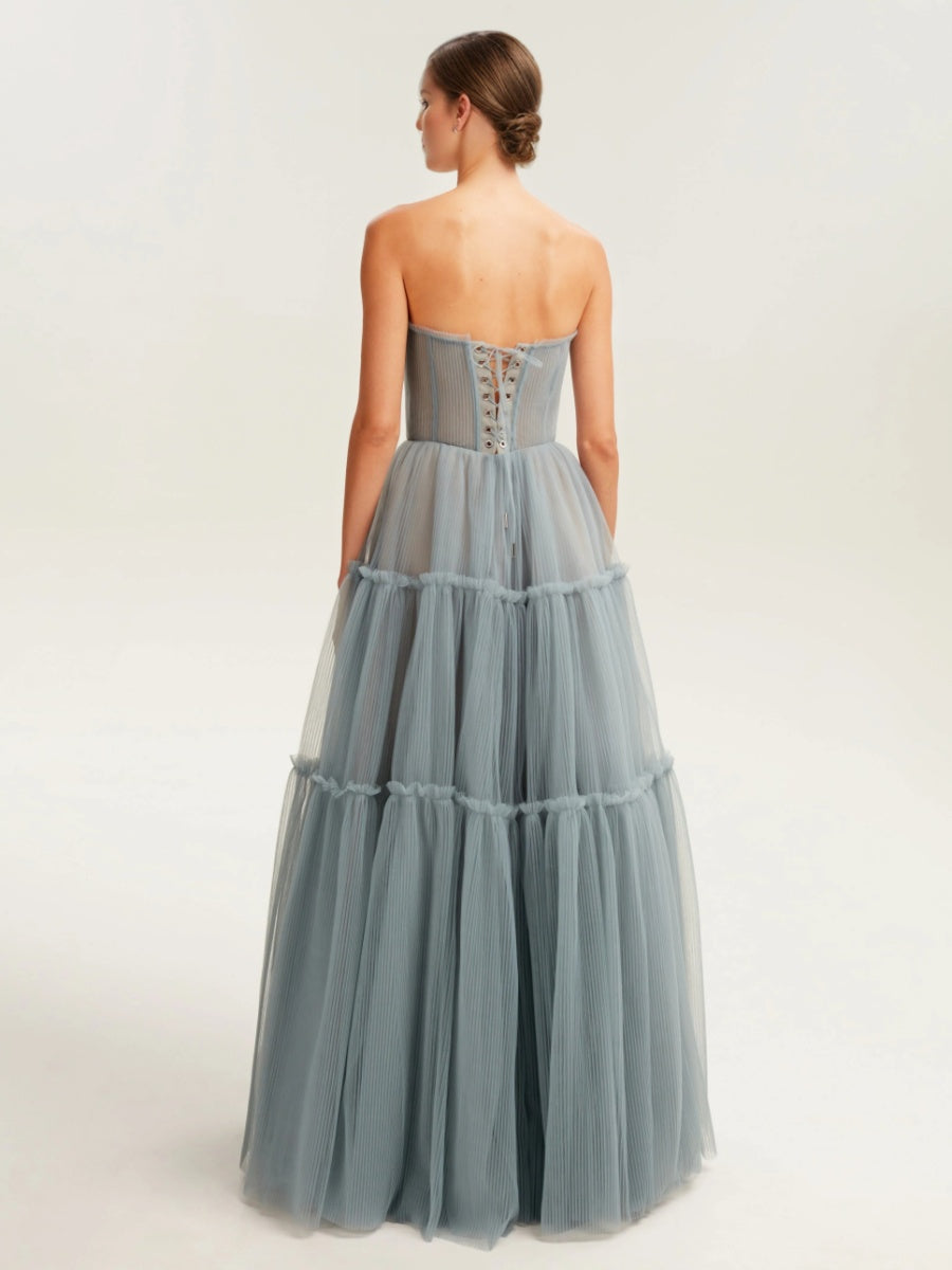 A-Line/Princess Strapless Sleeveless Floor-Length Pleated Bridesmaid Dresses with Lace-Up