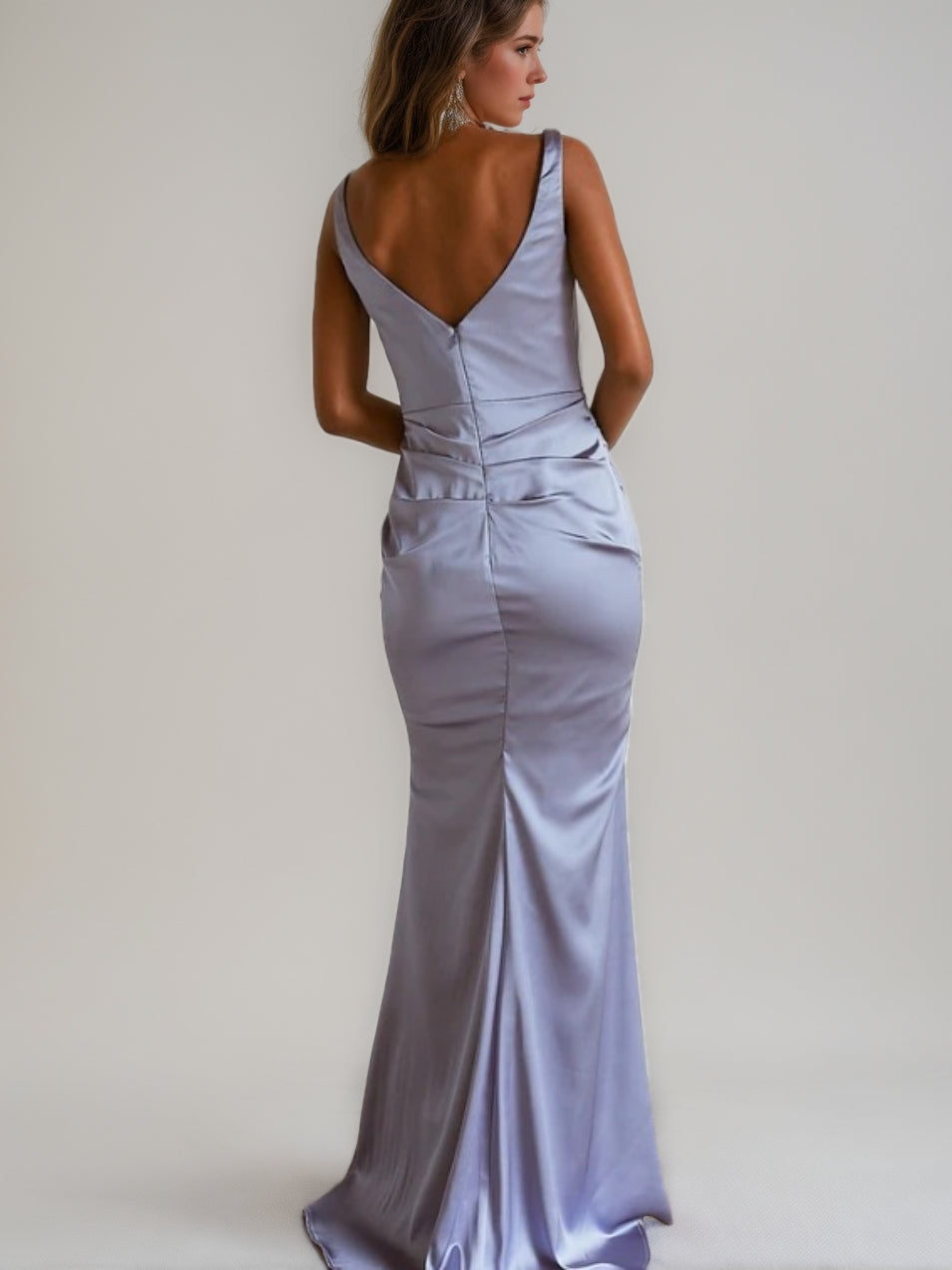 Trumpet/Mermaid Cowl Neck Sleeveless Floor-Length Ruched Bridesmaid Dresses