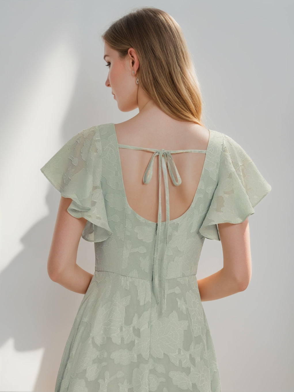 A-Line/Princess Square-Neck Short Sleeves Chiffon Floor-Length Bridesmaid Dresses with Split Side & Ruched