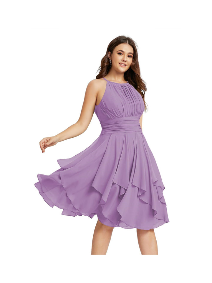 A Line/Princess Halter  Sleeveless Short/Mini  Bridesmaid Dresses Chiffon Ruffle Pleated Pockets