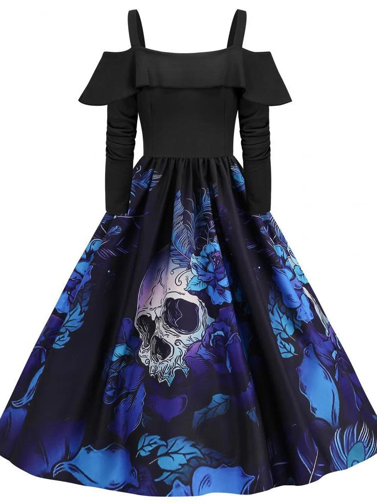 A-Line/Princess Off-the-Shoulder Long Sleeves Tea-Length Halloween Performance Costumes Dress