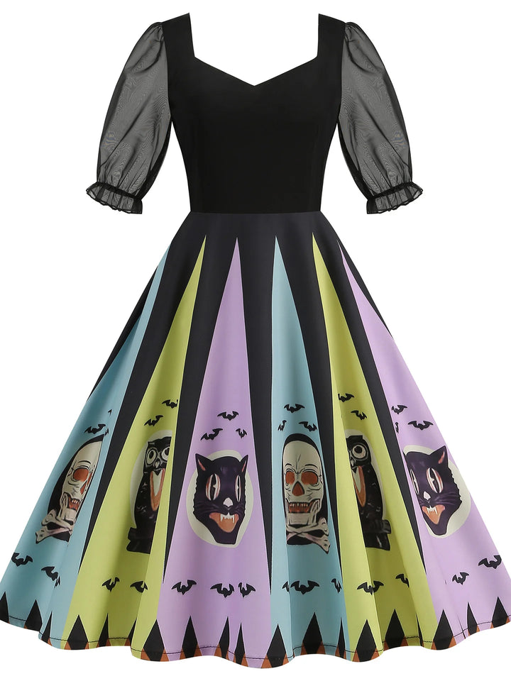A-Line/Princess Square Neck Short Sleeves Tea-Length Halloween Performance Costumes Dress