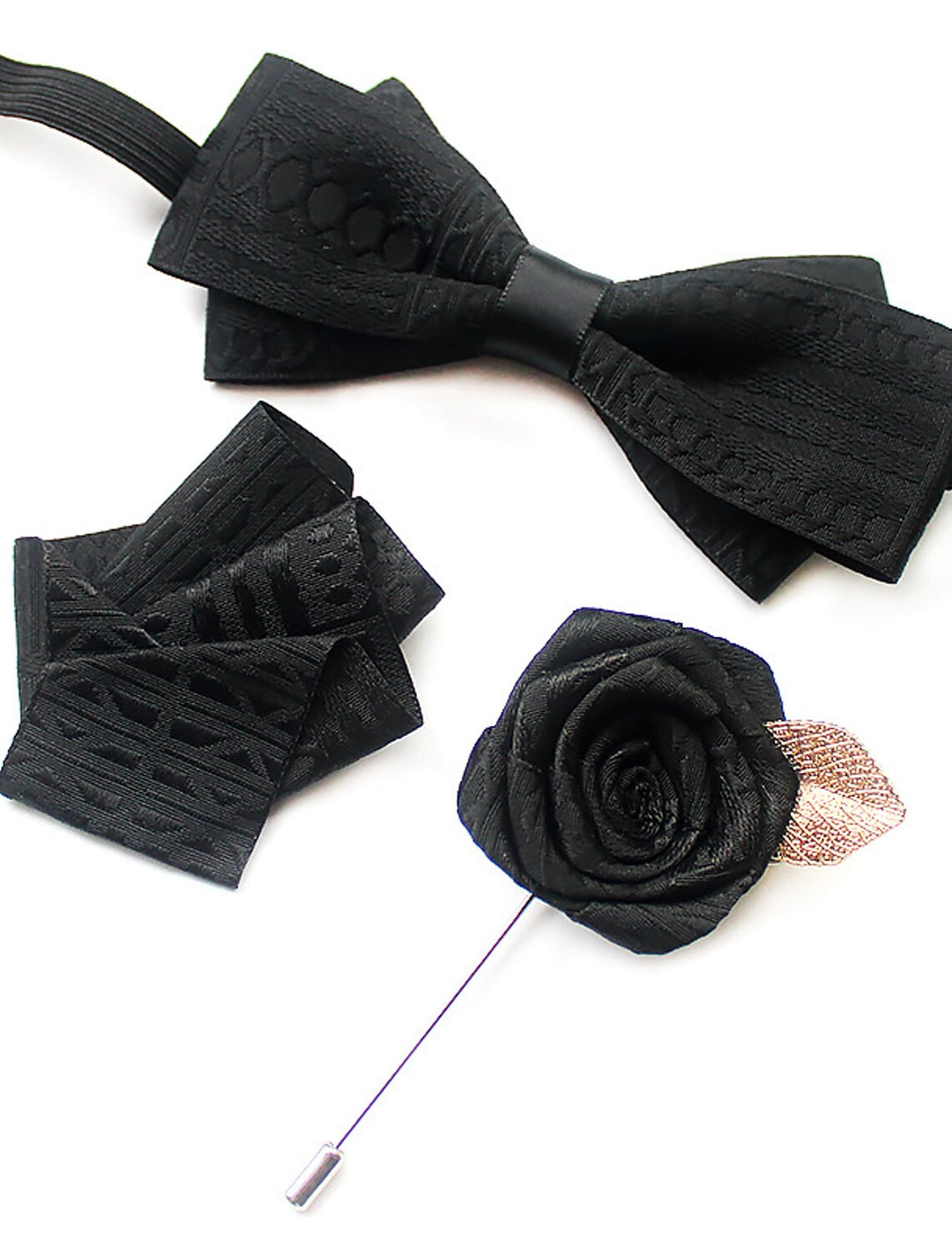 Men's Bow Tie Solid colour Black Yellow Wine Set
