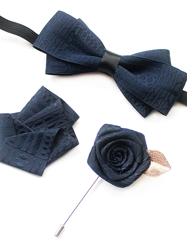 Men's Bow Tie Solid colour Black Yellow Wine Set