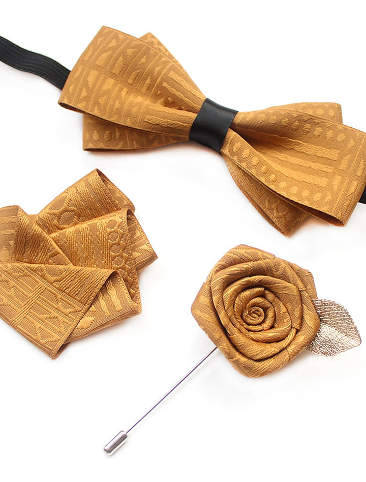 Men's Bow Tie Solid colour Black Yellow Wine Set