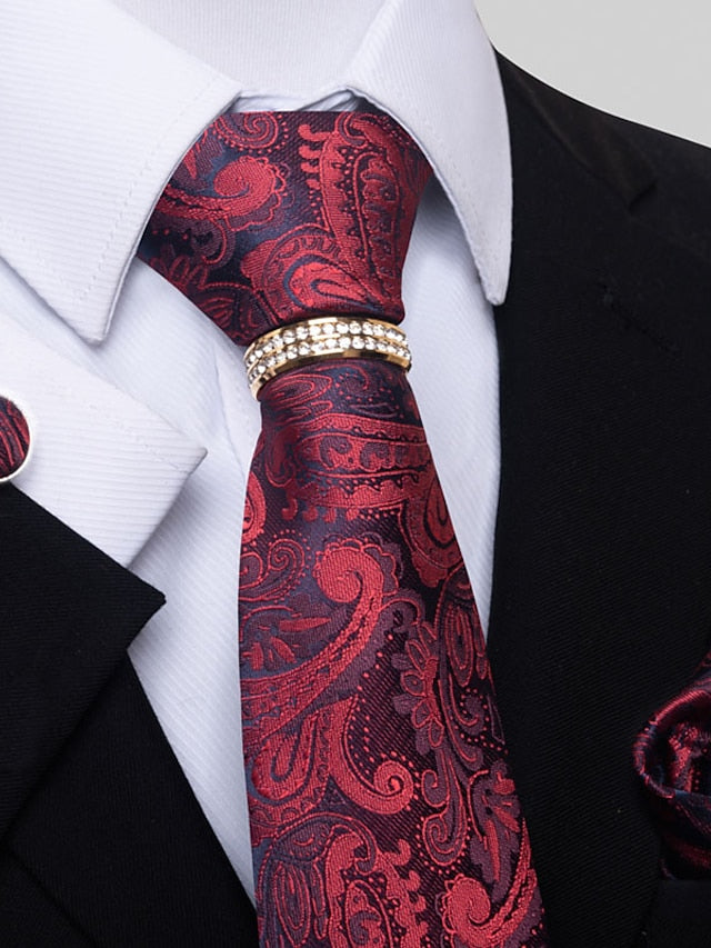 Men's Basic Ties Solid colour Light Yellow White Dark Red with Rhinestone