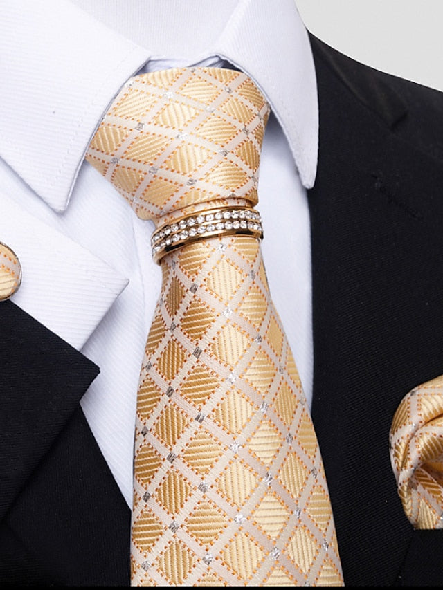 Men's Basic Ties Solid colour Light Yellow White Dark Red with Rhinestone