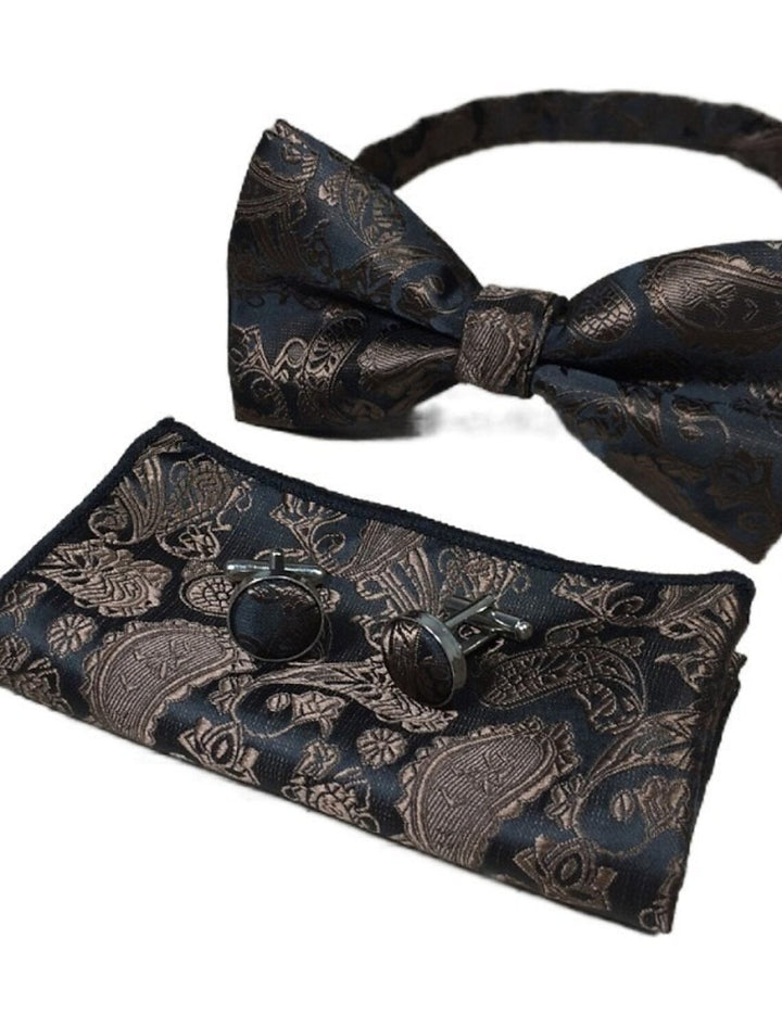 Men's Jacquard Ties Bow Tie Pocket Square Cufflinks Sets